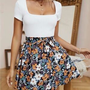 SHEIN 2 piece skirt  set- white short sleeve top with floral skirt